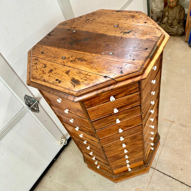 Brown Antique Revolving Hardware Bolt Cabinet For Sale - Image 8 of 10