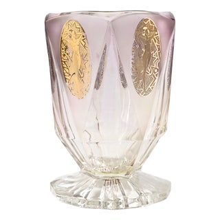 Art Deco Golden Medallion Glass Vase, 1930s For Sale