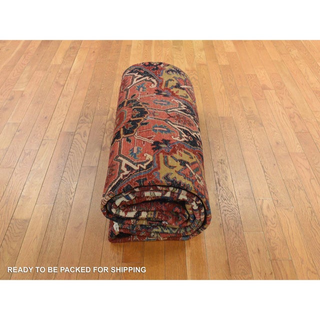 1920 11'x14'7" Red Antique Persian Heriz Even Wear Wool Hand Knotted Oversized Rug For Sale - Image 10 of 10