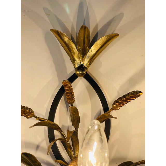Mid 20th Century Wheat Sheaf Tole Metal 5 Arms Sconces For Sale In Miami - Image 6 of 7