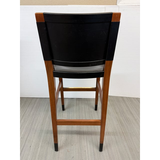 Black Walnut Wood + Black Leather Bar Stools, Pair For Sale - Image 8 of 12