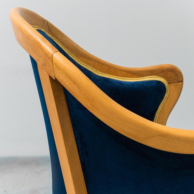 Armchair in Wood and Blue Velvet, 1950s For Sale - Image 9 of 13