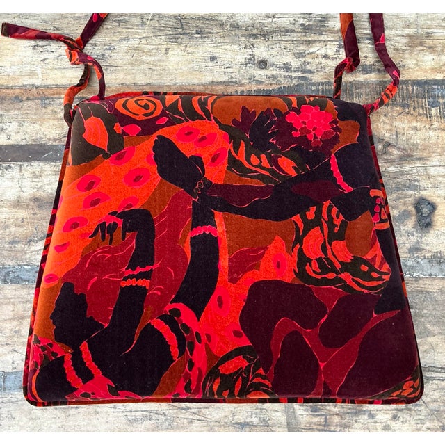 Vintage 80s Yves St Laurent Printed Velvet Tie Cushions - Set of Four For Sale - Image 10 of 12