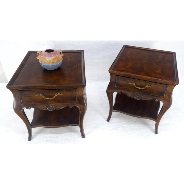 Pair of Thomasville Fine Inlayed Tops Cabriole Legs One Drawer End Tables MINT For Sale - Image 12 of 18