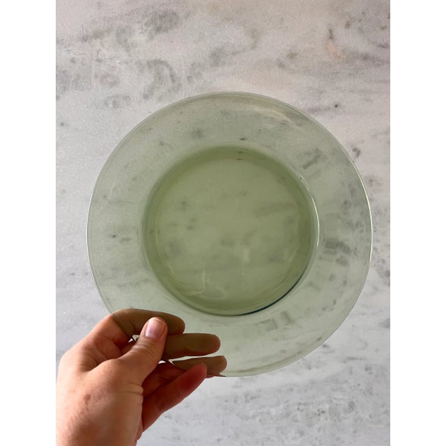 Set of 4 vintage small lunch or salad plates in a beautiful sea green glass. Unmarked.