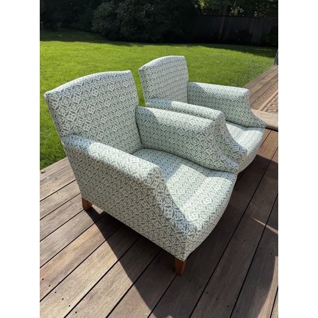 Pair of Clayton Lounge Chairs by Howard Chairs Ltd. with Custom Slipcovers A distinctive pair of Clayton lounge chairs by...
