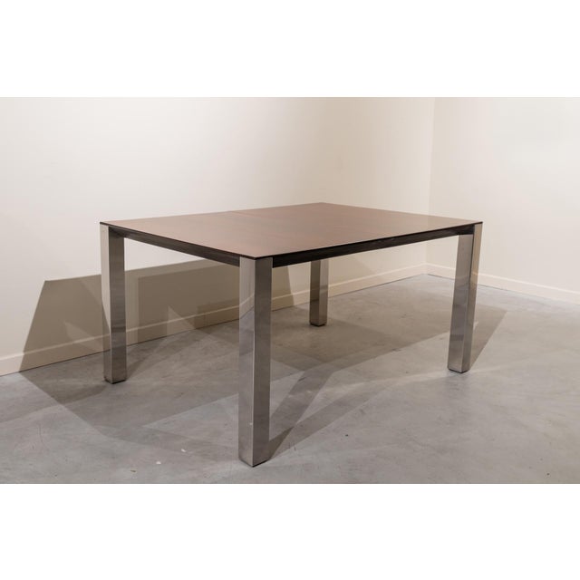 Extendable Dining Table in Stainless Steel and Walnut, 1970s For Sale - Image 13 of 13