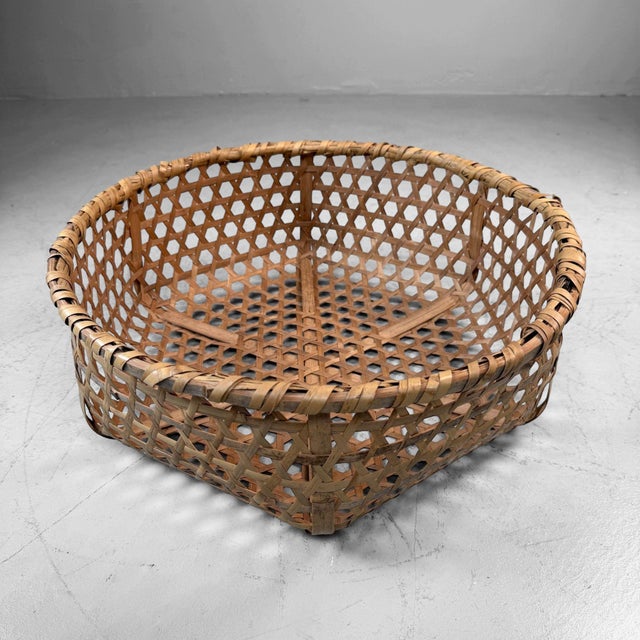 Wood Vintage Japanese Bamboo Harvest Basket, 1960s For Sale - Image 7 of 9