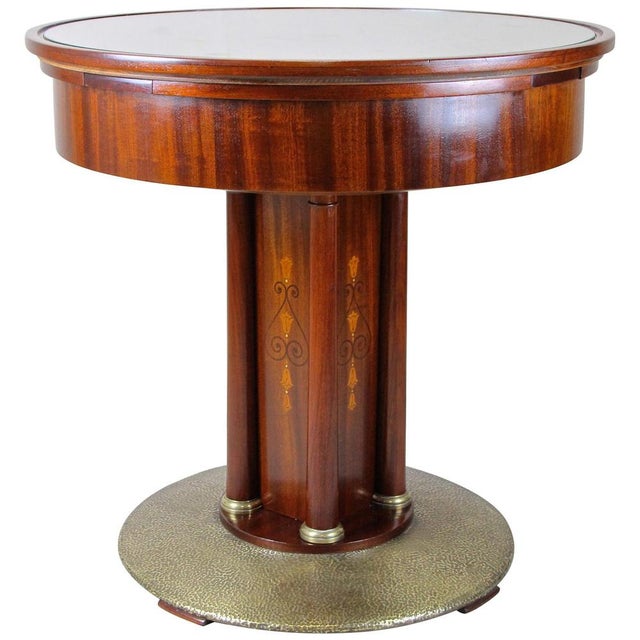 Art Nouveau Mahogany Gaming Table with Hammered Brass Base, Austria, 1910s For Sale - Image 14 of 14