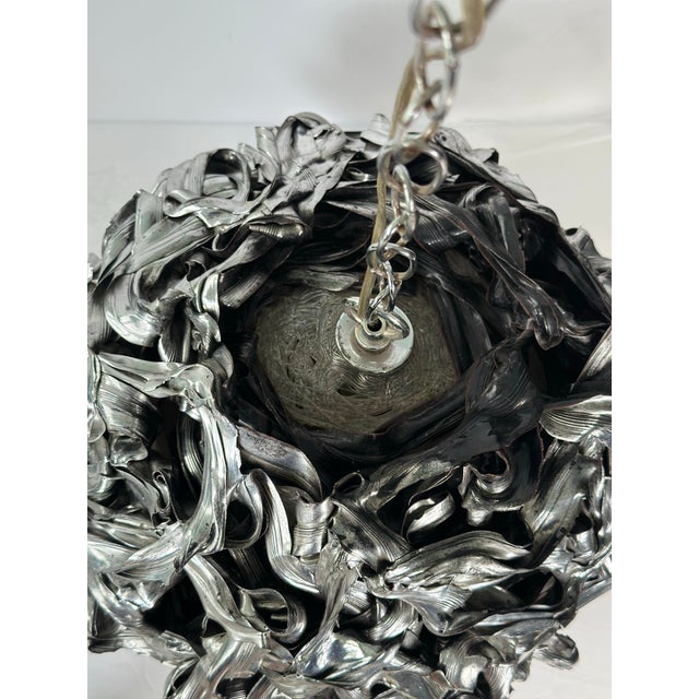 Chrome Vintage Brutalist With Sculpted Metallic Finish Pendant Light For Sale - Image 8 of 10