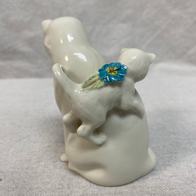 1990s Belleek Pottery "Floral Treasures Cat and Kittens" Figurine For Sale - Image 5 of 12