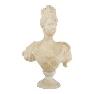 Antique Carved Alabaster Woman's Bust Sculpture For Sale