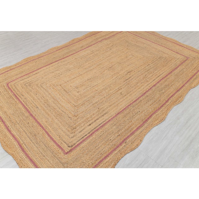 Pink Natural Jute Wave Scallop Rug 5x7 Ft. For Sale - Image 4 of 12