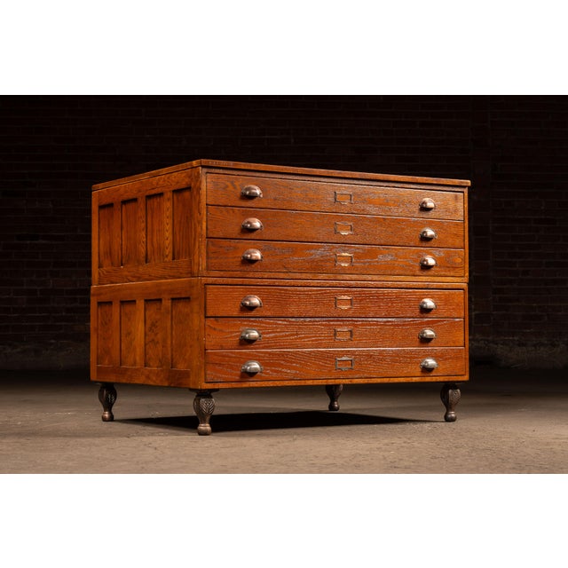 American Antique Double-Stack Oak Flat File Cabinet For Sale - Image 3 of 11
