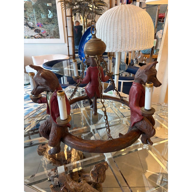 Brown Vintage 1970s Signed Bill Huebbe 3 Fox Chandelier Made in Spain For Sale - Image 8 of 13