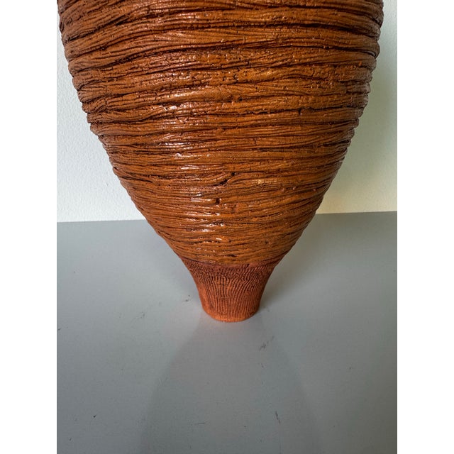 Brown Vintage Organic Texture Studio Pottery Bud Vase, Signed LJM For Sale - Image 8 of 12