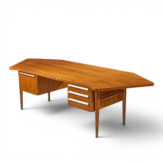 Stow Davis Mid Century Walnut Boomerang Executive Desk For Sale - Image 9 of 9