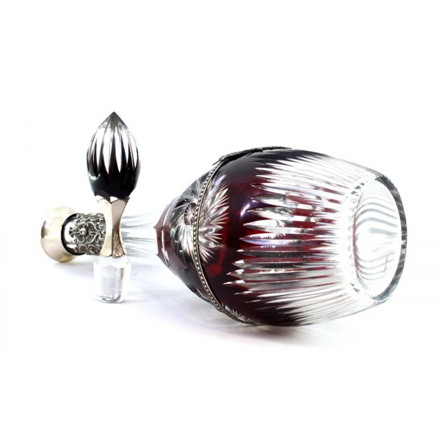 Silver and Red Cut Glass Bottle with Monogram Card, in Very Good conditions. Designed from 2000 This piece has an...