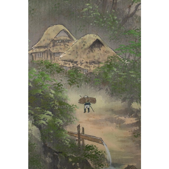 "Landscape With Waterfall", Showa Japanese Silk Scroll Painting For Sale - Image 10 of 18