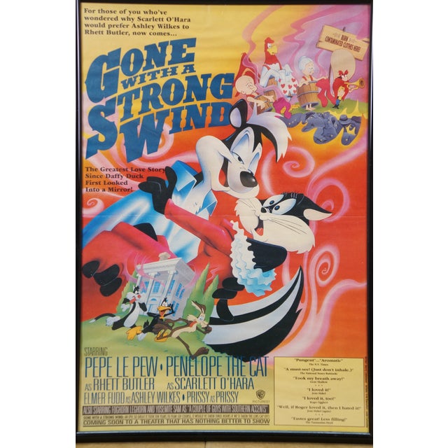 Warner Brothers Studios Late 20th Century Looney Tunes Cartoon Spoof Movie Poster Gone With a Strong Wind 16" For Sale - Image 4 of 12