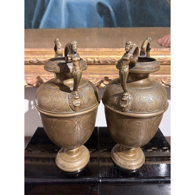 Engraved Bronze Vases, Set of 2 For Sale - Image 5 of 10