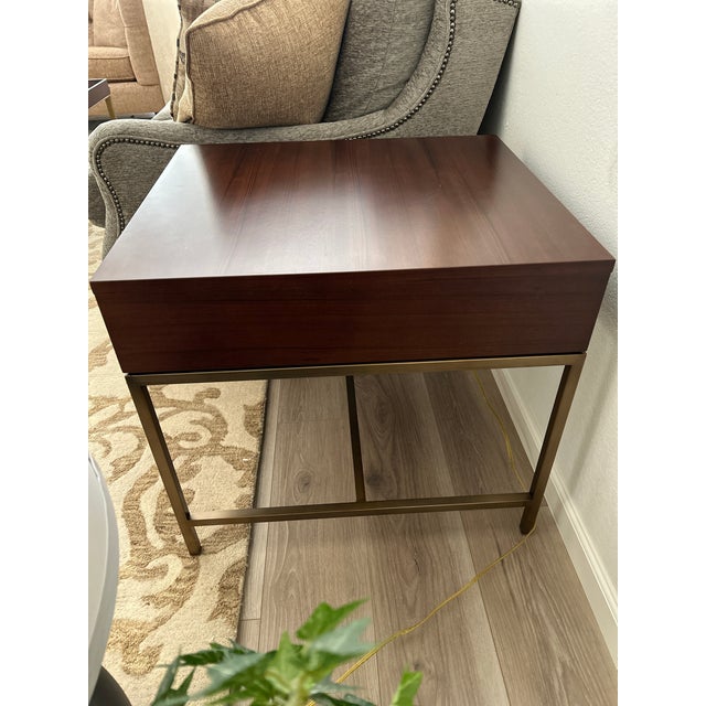 2010s Mitchell Gold + Bob Williams Allure Mid-Century Walnut and Brass Side Table For Sale - Image 5 of 7