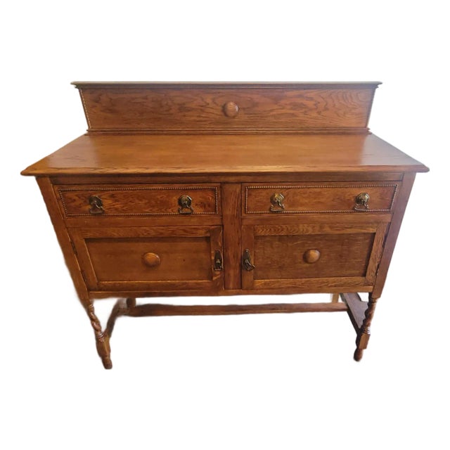 1890s Antique Jacobean Barley Twist English Oak Sideboard For Sale