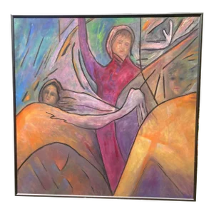 40" 20th Century Abstract Figurative Dancing Women Fauvist Oil Painting on Canvas Signed, Framed