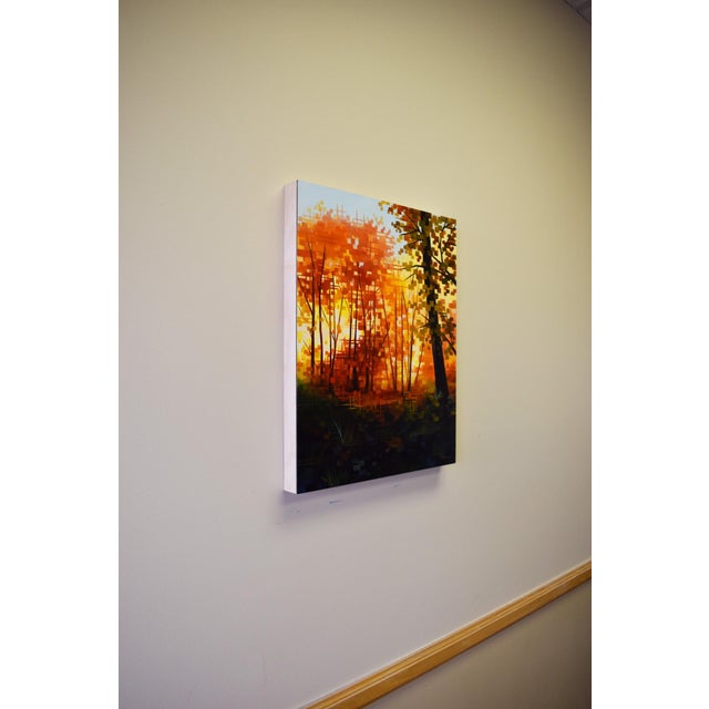 Contemporary The Lucky Grove by Michelle Condrat | Oil on panel Abstract forest scene with autumn colors. For Sale - Image 3 of 5