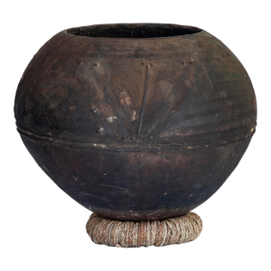 Antique African Clay Pot With Rattan Base