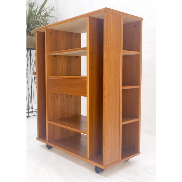Danish Mid Century Modern 1970s Teak Bookcase Entertainment Center on Wheels For Sale - Image 12 of 14