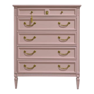 Mid Century Transitional Highboy Dresser in Pink- Newly Painted For Sale