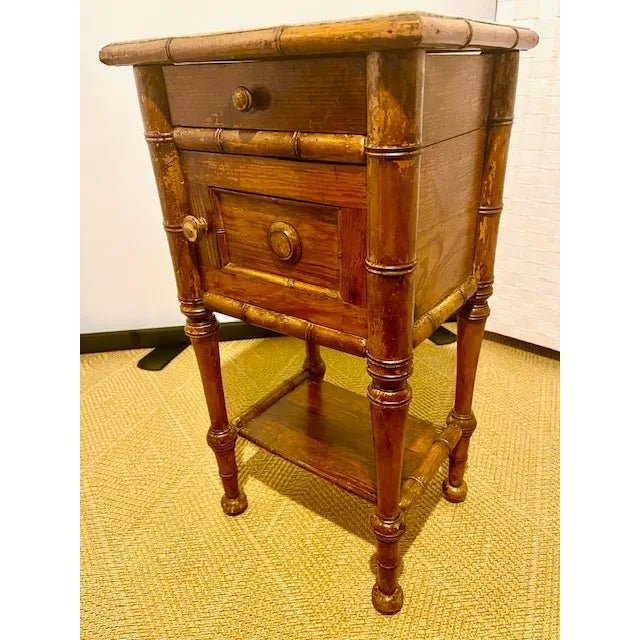 Late 19th C French Aesthetic Faux Bamboo Carved Pine Side Table For Sale - Image 6 of 12