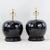 Chinese A Pair Early 20th Century Black Monochrome Porcelain Watermelon Jar Table Lamps on Carved Wood Bases For Sale - Image 3 of 15