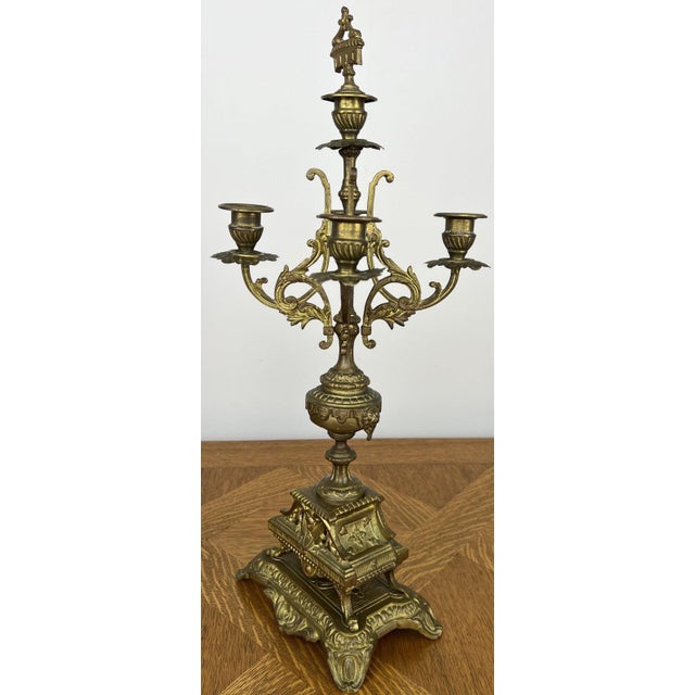 French Style Five-Arm Candleholders in Brass, Set of 2 For Sale - Image 16 of 18