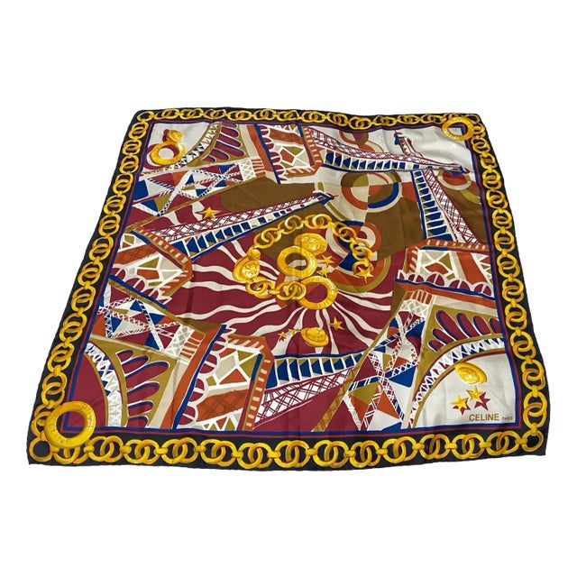 1990s Vintage Large Silk Foulard by Celine Paris For Sale