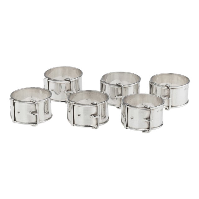 Vintage English Silver Napkin Rings, 1933, Set of 6 For Sale