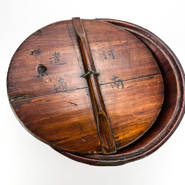 Brown Antique Chinese Wood Covered Rice Bucket For Sale - Image 8 of 12