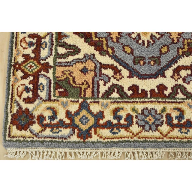Heriz Runner 2’6” X 9’9” Blue Wool Tribal Hand-Knotted Oriental Carpet For Sale - Image 9 of 12