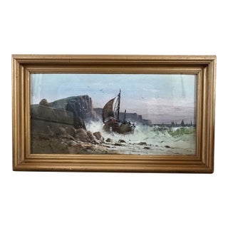 19th Century Coastal Seascape Pastel Painting With Rocky Coast by Listed Artist Clarence E. Braley (1854-1927) For Sale