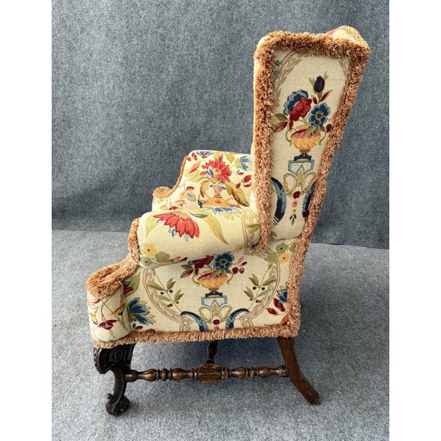 Early 1800s Wingback Arm Chair With Floral Motif For Sale - Image 4 of 12