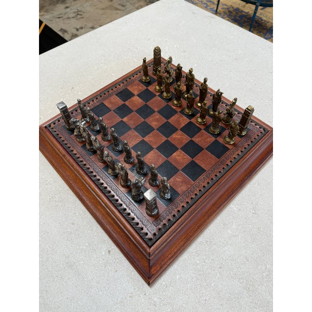 Italian Chess Set in Cast Metal on Carved Wooden Board, 1970s For Sale - Image 4 of 10
