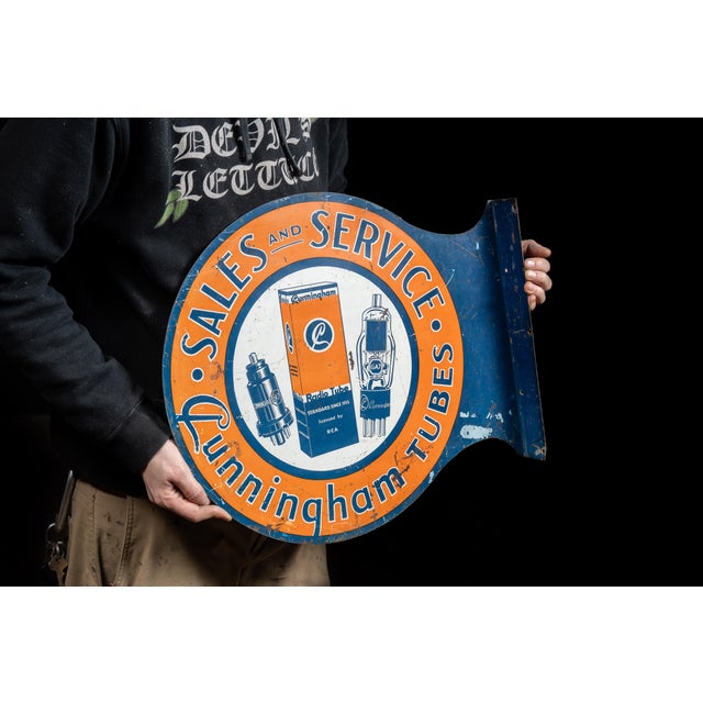 Pumpkin Vintage Cunningham Tubes Double-Sided Litho Flange Sign For Sale - Image 8 of 12