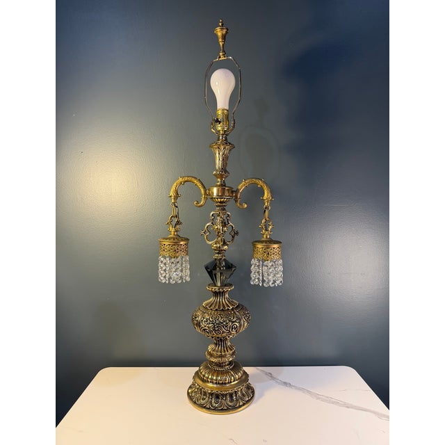 Victorian Vintage Loevsky & Loevsky Hollywood Regency Crystal Hanging Pendant Table Lamp For Sale - Image 3 of 18