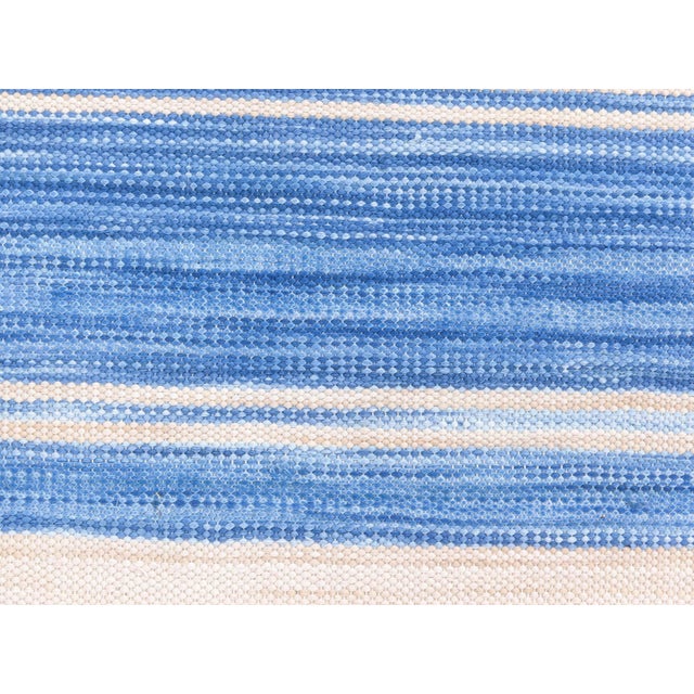 Blue Contemporary Striped Blue Dhurrie Rug by Doris Leslie Blau For Sale - Image 8 of 10