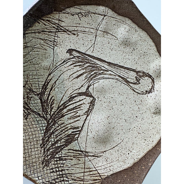 80's Vintage Janel Hand Painted Pelican Artist Pottery Wall Art For Sale In Miami - Image 6 of 9