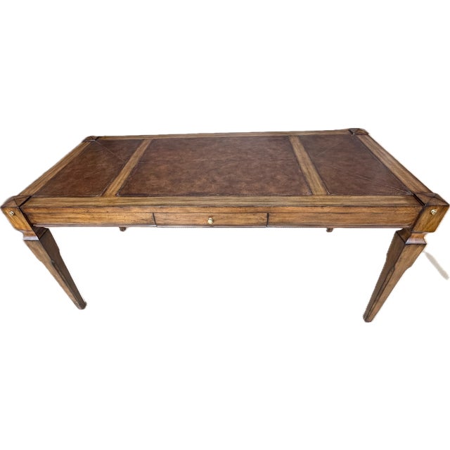 Campaign Ernest Hemingway Thomasville Campaign Style Leather Brass Mahogany Desk & Chair For Sale - Image 3 of 18