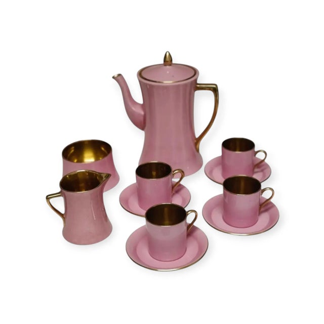 1940s Carlton Ware Pink Demitasse Set With Gold Gilt Trim- 11 Pieces For Sale - Image 15 of 15