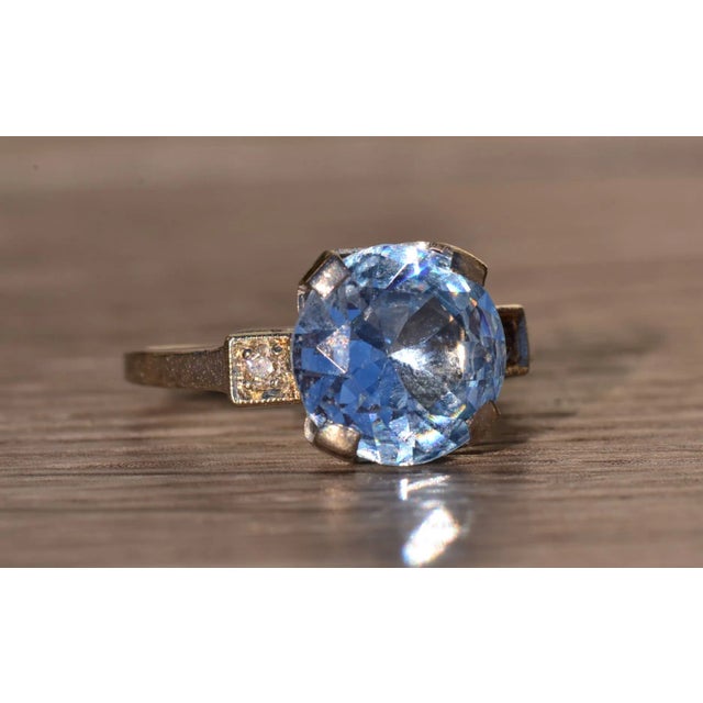 Silver The Eden Isle: Ladies Antique 14K White Gold Ring set with Spinel For Sale - Image 8 of 11