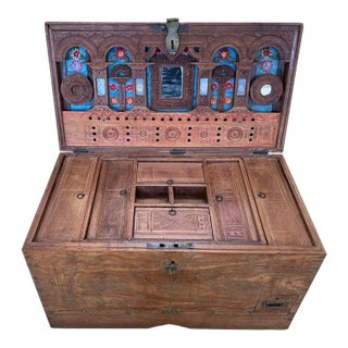 Antique Victorian Travelling Cleric's Teak Trunk For Sale